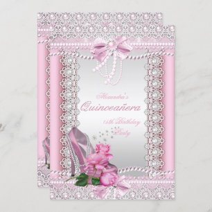 Convite Quinceanera Bonito Rosa Branca Rosa Alta Altura