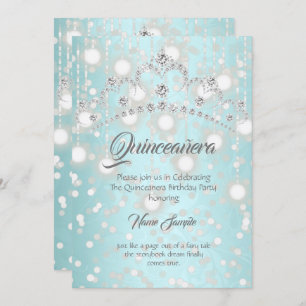 Convite Quinceanera Bonito Teal Silver Diamond Tiara