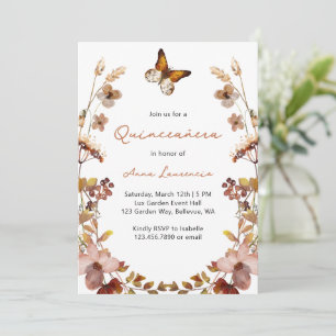 Convite Quinceanera Borboleta Flor Silvestre Aquarela Rúst