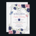 Convite Quinceañera, Borboleta Floral Azul Rosa E Marinho<br><div class="desc">EDITABLE Pink E Marinho Blue Floral Butterfly Quinceañera Convite Para A Elegante Garota Silver 15 Anos Mis Quince,  Borboleta 16 Anos Aniversário Convidar Rosa E Marinho Blue Princesa Mexicana Mis XV Anos</div>