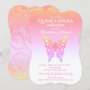 Convite Quinceanera Borboleta Rosa Aniversário de 15 anos