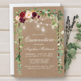 Convite Quinceanera Botânica Madeira Floral Kraft