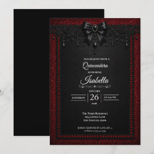 Convite Quinceañera brilho vermelho gótico