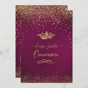 Convite Quinceanera Burgundy Dourada Confetti+Princesa Cor