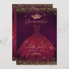 Convite Quinceanera Burgundy Dourada Coroa Princesa