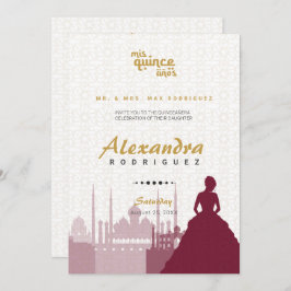 Convite Quinceañera Burgundy e Dourada