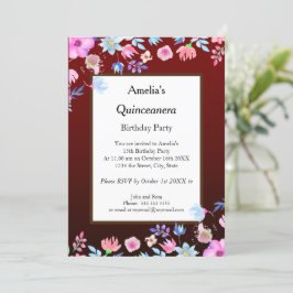 Convite Quinceanera Burgundy - festas de aniversário