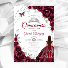 Convite Quinceanera Burgundy Vestido Floral