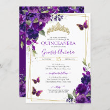 Quinceañera Butterfly Purple Watercolor Floral