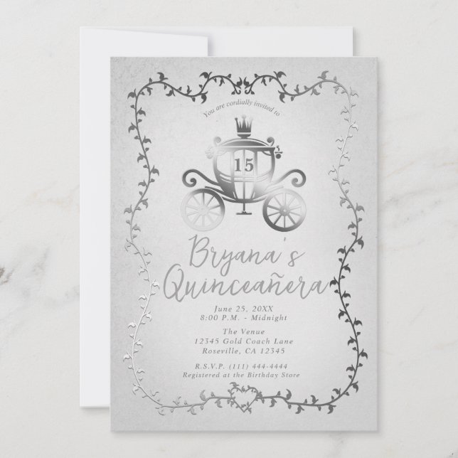 Convite Quinceañera - Carruagem Silver (Frente)