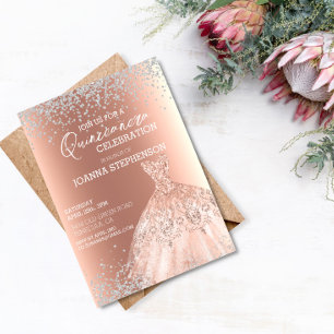 Convite Quinceanera Celebration Party Dress Diamantes