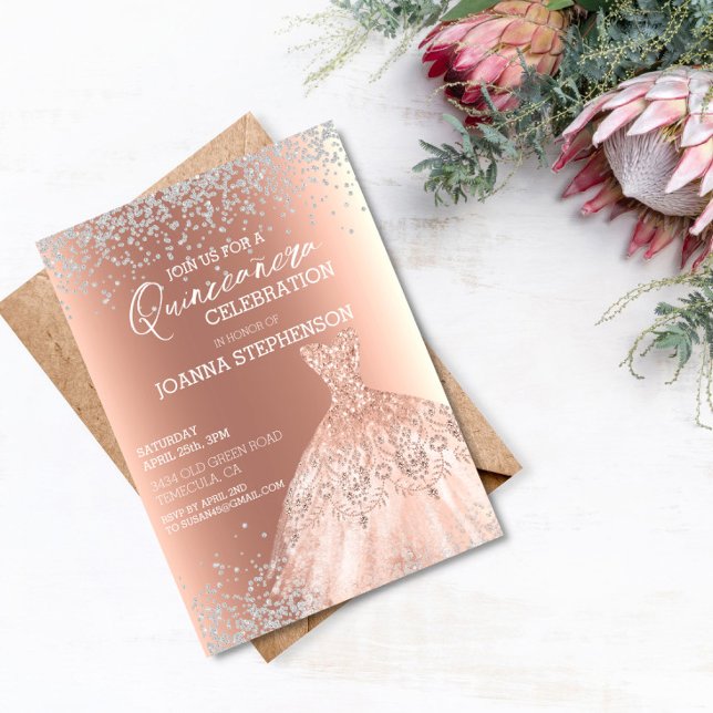 Convite Quinceanera Celebration Party Dress Diamantes (Criador carregado)