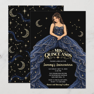Convite Quinceañera Celestial Azul Meia-Noite