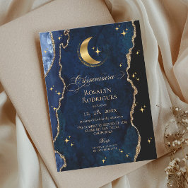 Convite Quinceanera Celestial Estrelas da Meia-Noite Lua