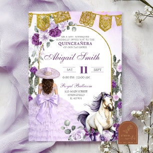 Convite Quinceanera Charra Mexicana Floral Roxa