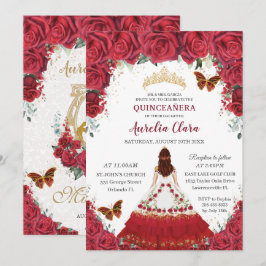 Convite Quinceañera Charro Red Floral Princess Horse Shoe