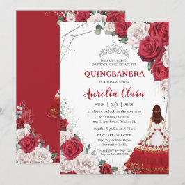 Convite Quinceañera Charro Red White Rosas Florais Prata