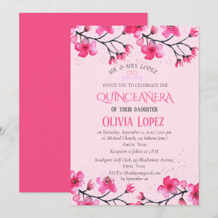 Convite Quinceañera Cherry Blossom Floral 15 Aniversário