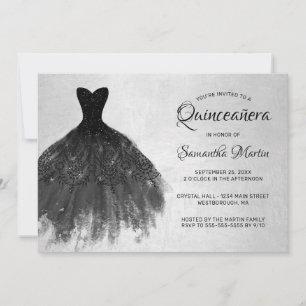 Convite Quinceanera Chic Black Vestido em Invista do Parti