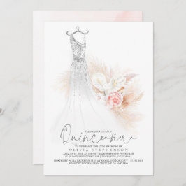 Convite Quinceañera Chic Silver Pampas Grass 15 Birthday