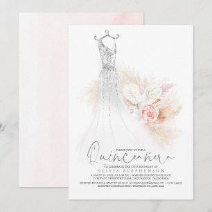 Convite Quinceañera Chic Silver Pampas Grass 15 Birthday