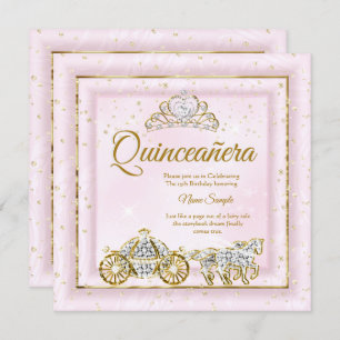 Convite Quinceanera Cinderela Blush Carruagem Rosa 2