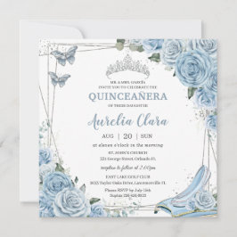 Convite Quinceañera Cinderela Princesa Baby Blue Floral