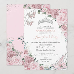 Convite Quinceañera Cinderela Princesa Poeira Rosa Floral