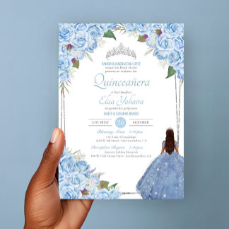 Convite Quinceanera Cinderela Princesa Rosa Azul Aniversár