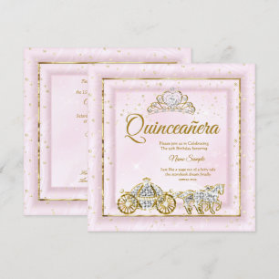 Convite Quinceanera Cinderela Rosa Carruagem 2