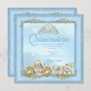 Convite Quinceanera Cinderella Blue conto Carruagem 2