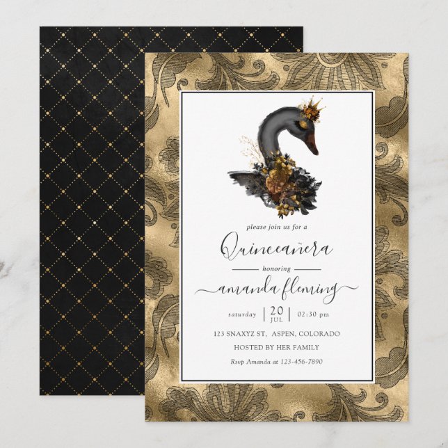 Convite Quinceañera Cisne Negro (Frente/Verso)