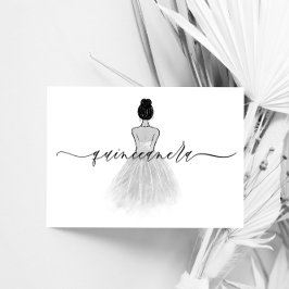 Convite Quinceanera Clássica do Elegante Preto e Branco