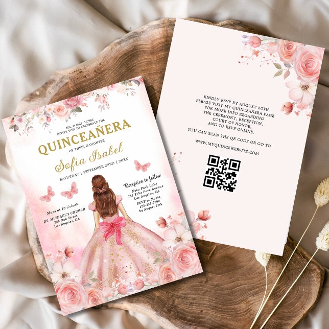 Convite Quinceañera Código QR Blush Rosa Rosa Rosa Rosa Ro (Criador carregado)