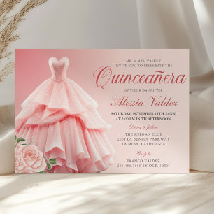 Convite Quinceanera, Coloração Rosa, Prata Floral