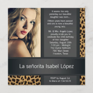Convite Quinceanera com Foto Personalizada de Leopardo
