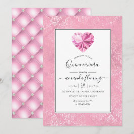 Convite Quinceañera com Pedra Preciosa Rosa