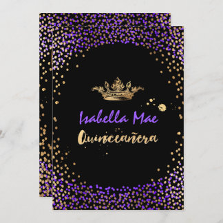 Convite Quinceanera/Confetti/Neon Purple/Princess/Crown