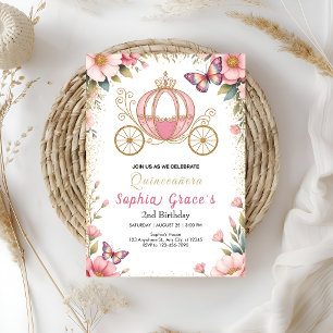 Convite Quinceañera Conto de Fadas Rosa