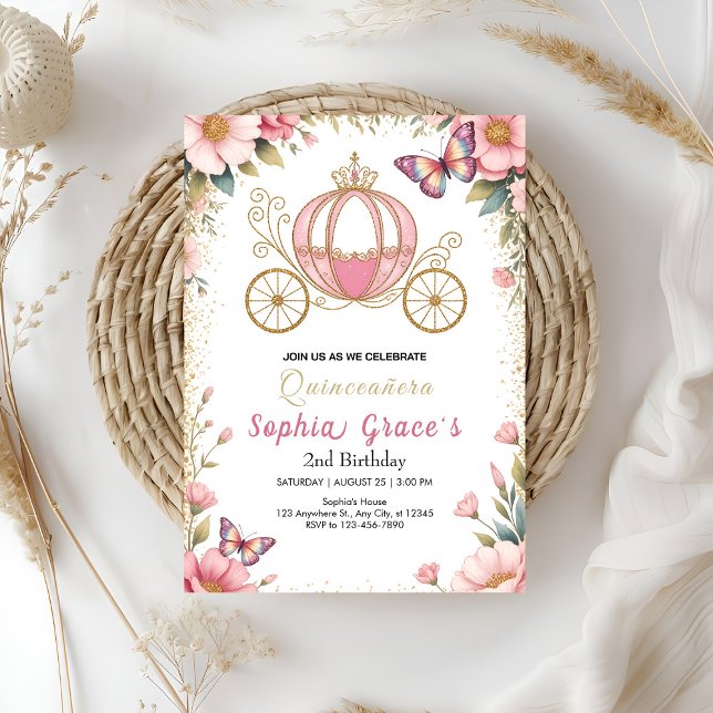 Convite Quinceañera Conto de Fadas Rosa (Criador carregado)