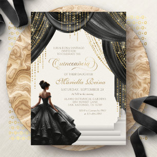 Convite Quinceanera, Conto Real Negro Moderno