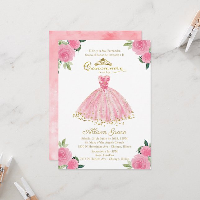 Convite Quinceanera Convidando o palhaço rosa quente espan (Frente/Verso In Situ)