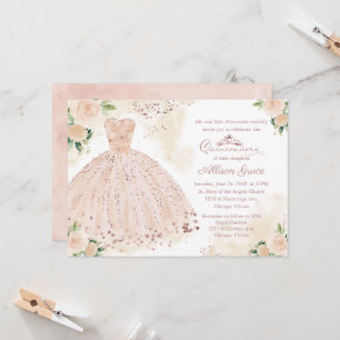Convite Quinceanera Convite, Rosa, Dourado, Palha-Blush Ro