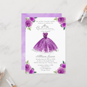 Convite Quinceanera Convocação Palhaço Floral Púrpura Silv