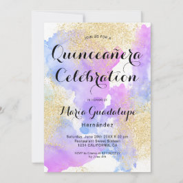 Convite Quinceanera, cor-de-água rosa moderna, dourada