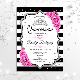 Convite Quinceanera - Cor-de-rosa branco preto