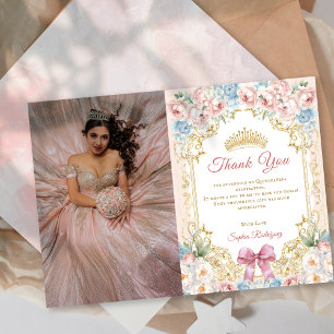 Convite Quinceanera Cor-de-Rosa Clássica Foto Obrigado Car