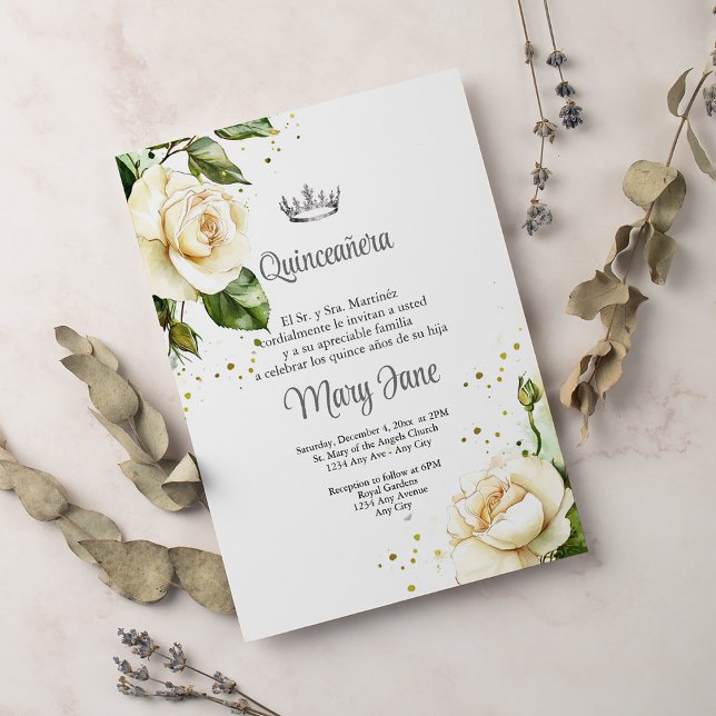 Convite Quinceanera Crown Partido Espanhol (Criador carregado)