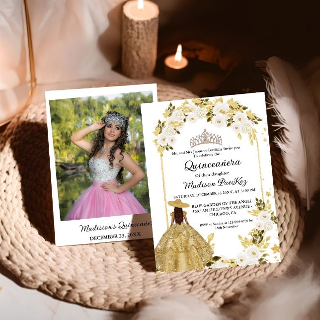 Convite Quinceanera da borboleta Dourada elegante (Criador carregado)