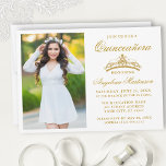 Convite Quinceanera da Dourada Coroa Moderna Elegante<br><div class="desc">Convite Elegante Moderno para Quinceanera com Dourada Coroa e Foto</div>